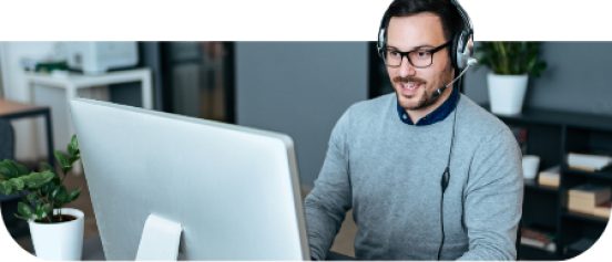 Customer support agent wearing a headset